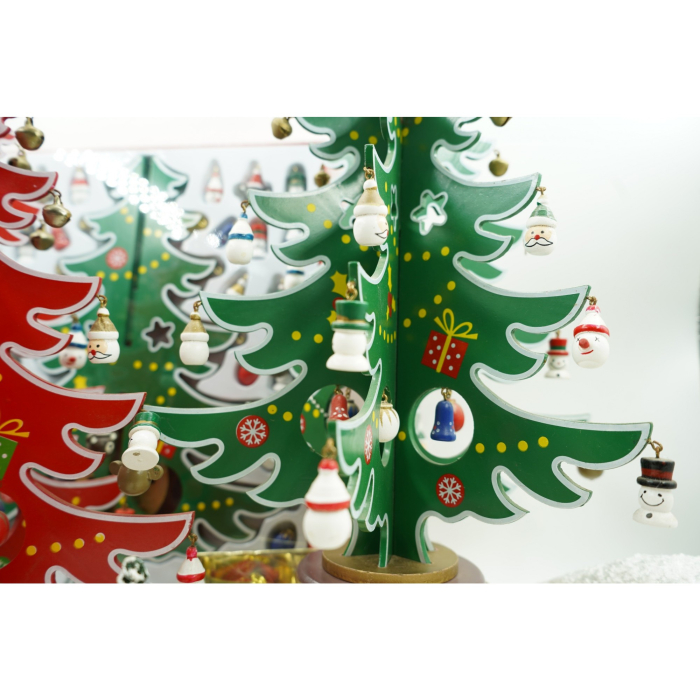 Decoratiune Craciun, Brad, Verde/Alb, 15 cavitati cu ornamente, 25.5 cm x 33 cm, Lemn, Flippy [3]