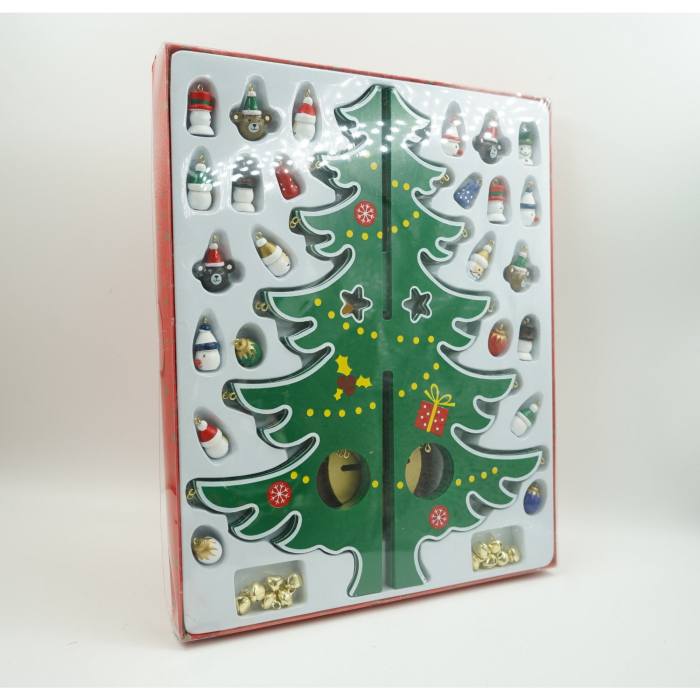 Decoratiune Craciun, Brad, Verde/Alb, 15 cavitati cu ornamente, 25.5 cm x 33 cm, Lemn, Flippy [2]