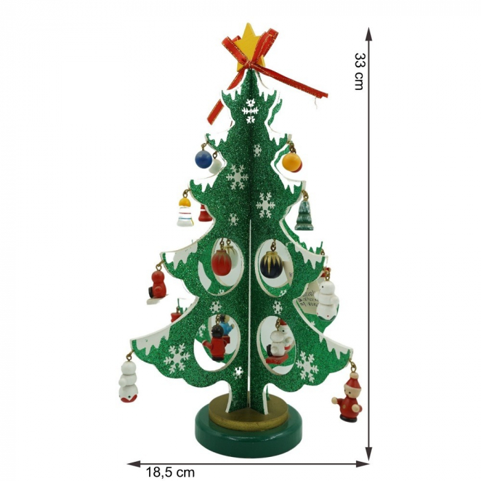 Decoratiune Craciun, Brad, Verde/Alb, 8 cavitati cu ornamente, 18.5 cm x 33 cm, Lemn, Flippy [11]
