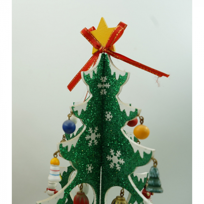 Decoratiune Craciun, Brad, Verde/Alb, 8 cavitati cu ornamente, 18.5 cm x 33 cm, Lemn, Flippy [3]