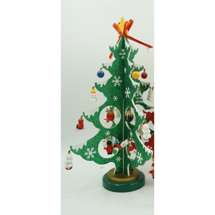 Decoratiune Craciun, Brad, Verde/Alb, 8 cavitati cu ornamente, 18.5 cm x 33 cm, Lemn, Flippy [10]