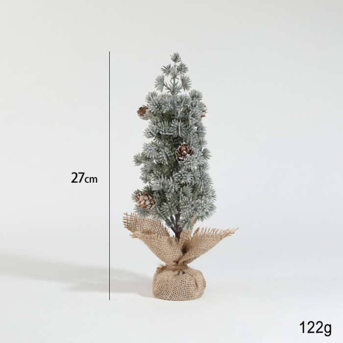 Decoratiune Craciun pentru Masa, Flippy, Ornament de Decor Model Brad de Craciun de Dimensiuni Mici cu Fulgi Albi, pentru Birou si Interior, din Plastic Calitativ 27 cm, Verde Alb [2]