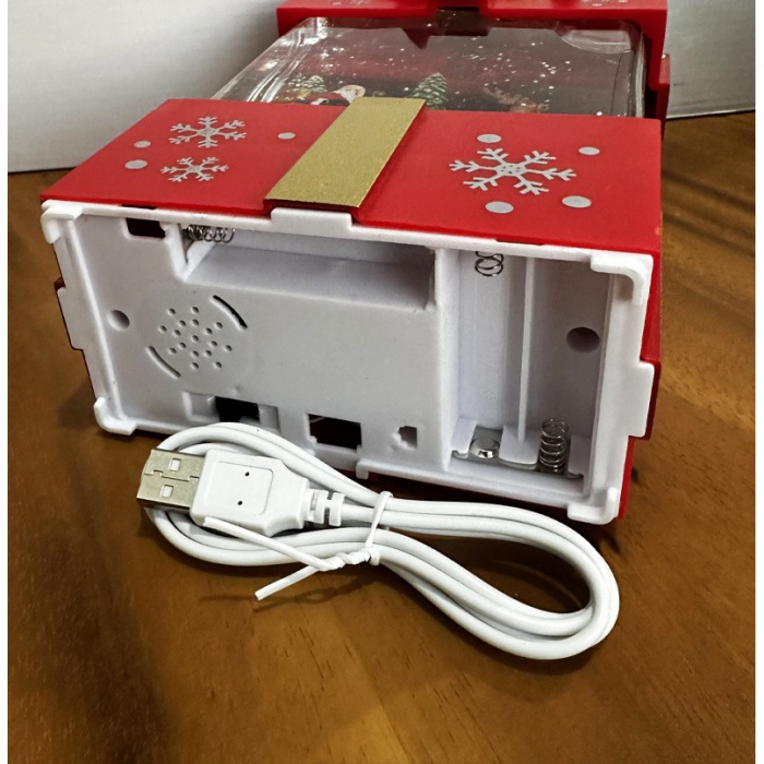 Decoratiune Craciun, Tip Cutie de Cadou, Figurine Mos Craciun cu Sania, 3 Moduri, Functie Muzicala, Zapada in Miscare, Functioneaza Cu Baterii ( 3 x AA neincluse), Cablu USB (Inclus), Model Cadou Rosu [4]
