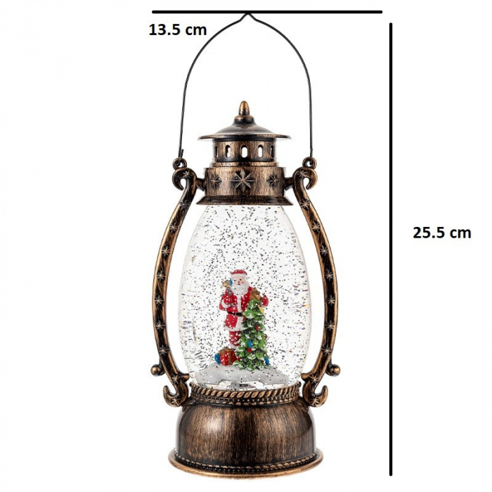 Decoratiune Craciun, Tip Felinar, Figurine Mos Craciun cu Bradul, 3 Moduri, Functie Muzicala, Zapada in Miscare, Functioneaza Cu Baterii ( 3 x AA neincluse), Cablu USB (Inclus), Model Vintage Negru -  [2]