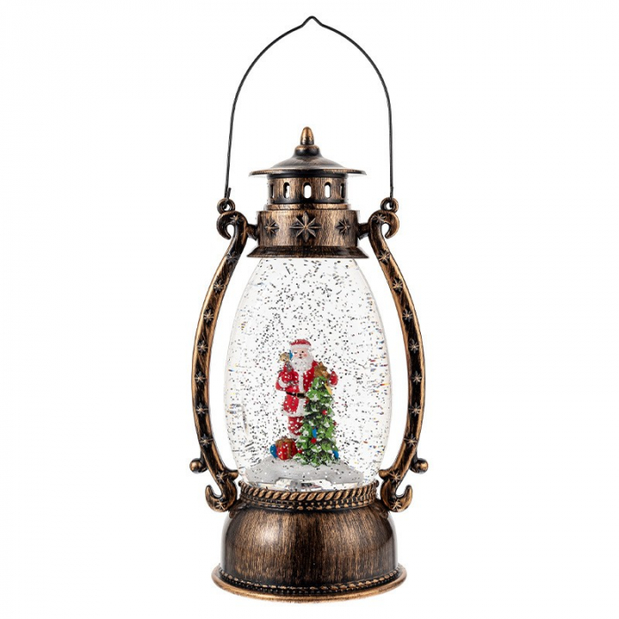 Decoratiune Craciun, Tip Felinar, Figurine Mos Craciun cu Bradul, 3 Moduri, Functie Muzicala, Zapada in Miscare, Functioneaza Cu Baterii ( 3 x AA neincluse), Cablu USB (Inclus), Model Vintage Negru -  [3]