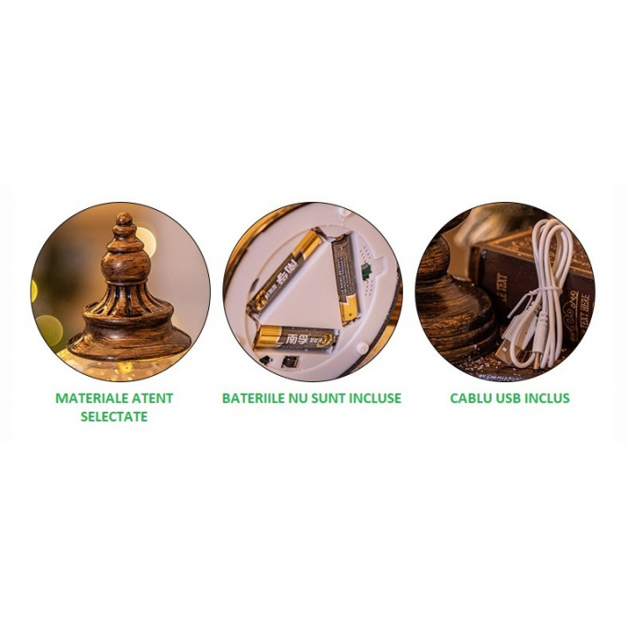 Decoratiune Craciun, Tip Felinar, Glob 12 cm, Figurine Mos Craciun si Brad, 3 Moduri, Functie Muzicala, Zapada in Miscare, Functioneaza Cu Baterii ( 3 x AA neincluse), Cablu USB (Inclus), Model Vintag [4]