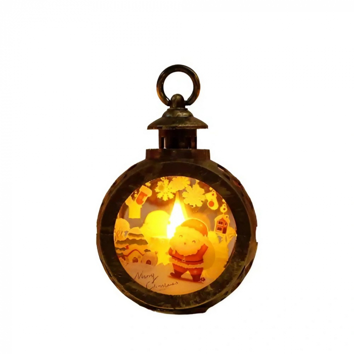 Decoratiune Craciun tip Felinare cu baterii, 13.5 x 9 cm,Lumanare cu geam si inscriptie Mos Craciun,lumina alb cald,baterii incluse,Bronz Auriu [1]
