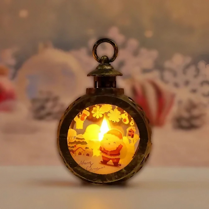 Decoratiune Craciun tip Felinare cu baterii, 13.5 x 9 cm,Lumanare cu geam si inscriptie Mos Craciun,lumina alb cald,baterii incluse,Bronz Auriu [3]