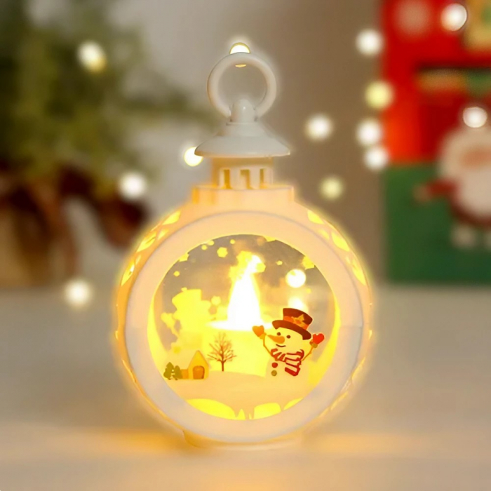 Decoratiune Craciun tip Felinare cu baterii, 13.5 x 9 cm,Lumanare cu geam si inscriptie om de zapada,lumina alb cald,baterii incluse,Alb [2]