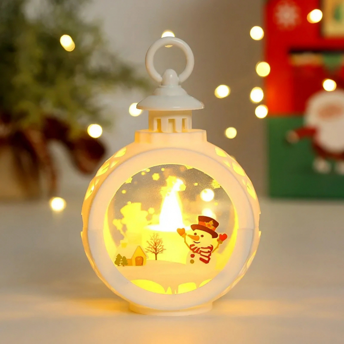 Decoratiune Craciun tip Felinare cu baterii, 13.5 x 9 cm,Lumanare cu geam si inscriptie om de zapada,lumina alb cald,baterii incluse,Alb [3]