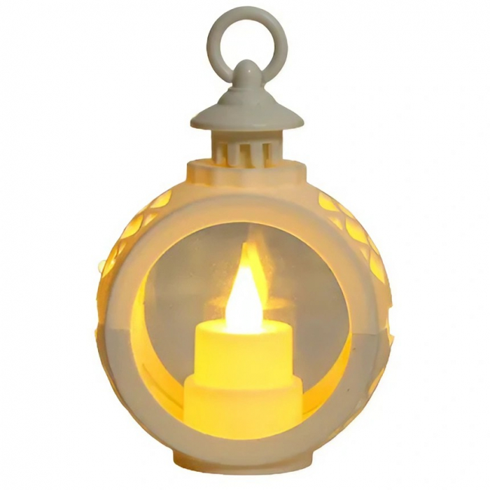 Decoratiune Craciun tip Felinare cu baterii, 13.5 x 9 cm,Lumanare cu lumina alb cald fara geam,baterii incluse,Alb [1]