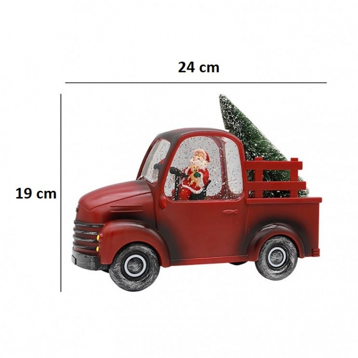 Decoratiune Craciun, Tip Masina, Figurine Mos Craciun cu Bradul, 3 Moduri, Functie Muzicala, Zapada in Miscare, Functioneaza Cu Baterii ( 3 x AA neincluse), Cablu USB (Inclus), Model Rosu, 24 x 10 x 1 [8]