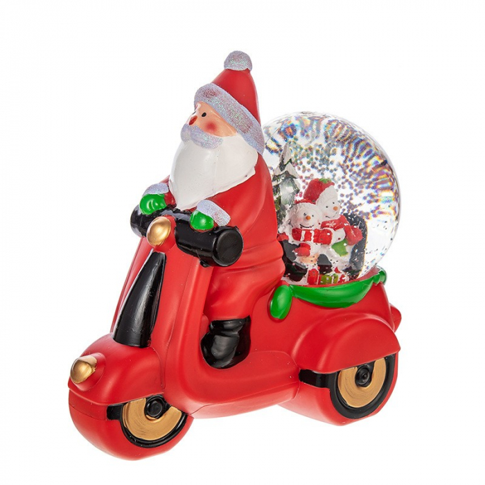 Decoratiune Craciun, Tip Motocicleta, Glob 10 cm, Figurine Mos Craciun, 3 Moduri, Functie Muzicala, Zapada in Miscare, Functioneaza Cu Baterii ( 3 x AAA neincluse), Cablu USB (Inclus), Model Rosu, 20  [4]