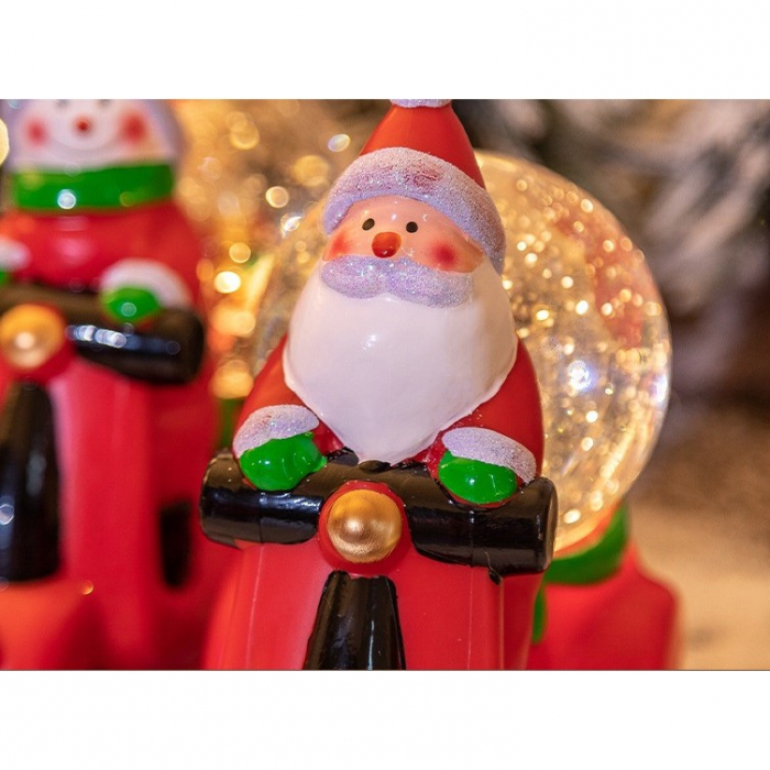 Decoratiune Craciun, Tip Motocicleta, Glob 10 cm, Figurine Mos Craciun, 3 Moduri, Functie Muzicala, Zapada in Miscare, Functioneaza Cu Baterii ( 3 x AAA neincluse), Cablu USB (Inclus), Model Rosu, 20  [5]