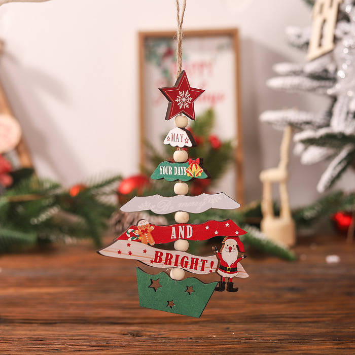 Decoratiune de Craciun din Lemn, Flippy, cu Snur pentru Agatare in Brad, Model Brad de Craciun, Scris May Your Days Be Merry And Bright, 17x12.8x0.4 cm, Multicolor [3]