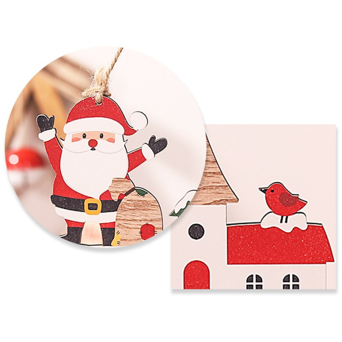 Decoratiune de Craciun din Lemn, Flippy, cu Snur pentru Agatare in Brad, Model Mos Craciun, Scris Let It Snow, 21.9x19 cm, Multicolor [2]