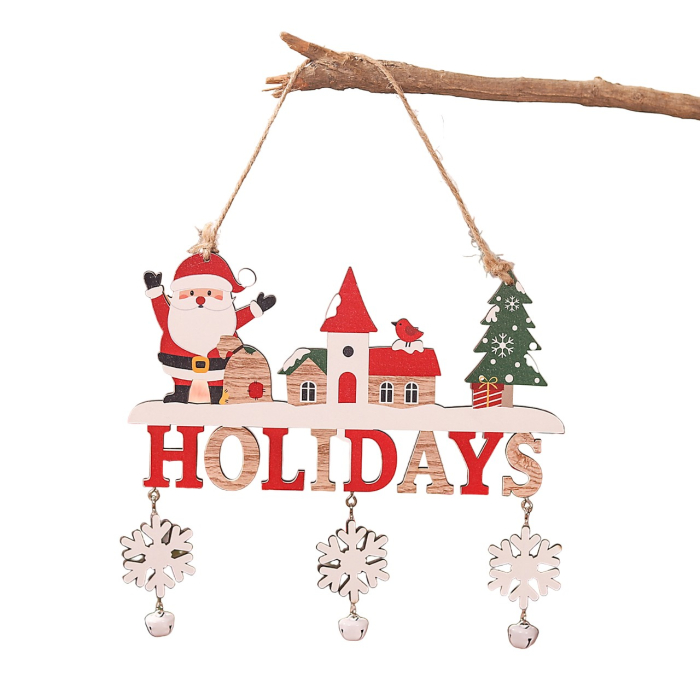 Decoratiune de Craciun din Lemn, Flippy, cu Snur pentru Agatare in Brad, Model Mos Craciun, Scris Let It Snow, 21.9x19 cm, Multicolor [1]