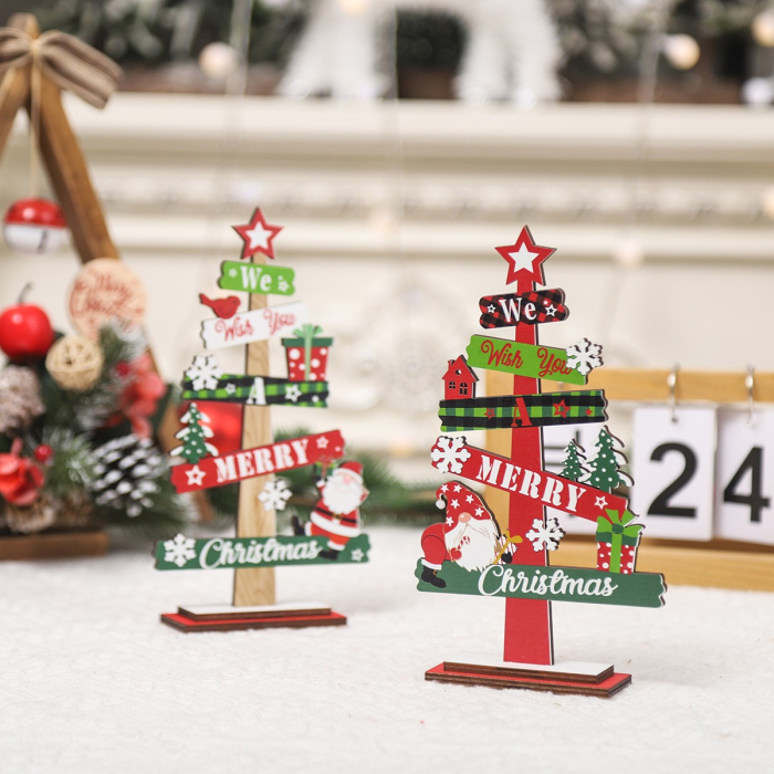 Decoratiune de Craciun din Lemn, Flippy, pentru Masa, Model Bradut, Scris We Wish You A Merry Christmas, 21.5x12.2x4 cm, Multicolor [9]