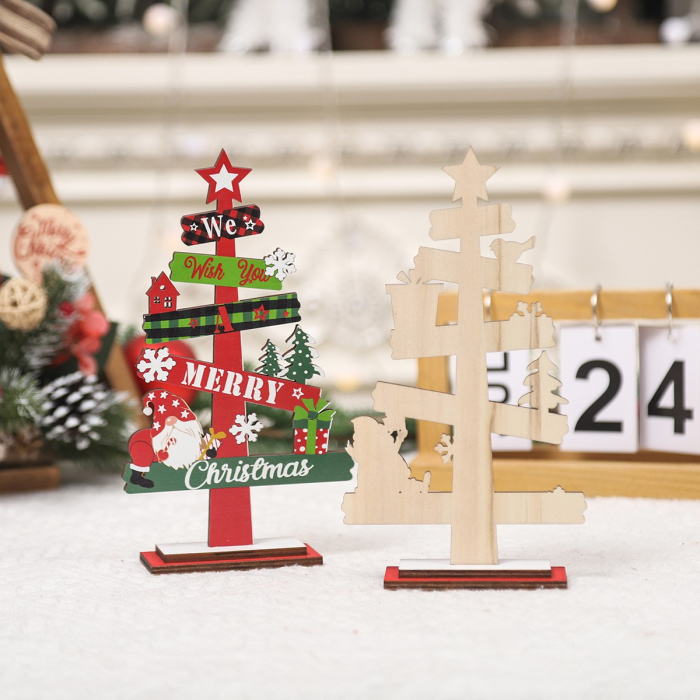 Decoratiune de Craciun din Lemn, Flippy, pentru Masa, Model Bradut, Scris We Wish You A Merry Christmas, 21.5x12.2x4 cm, Multicolor [7]