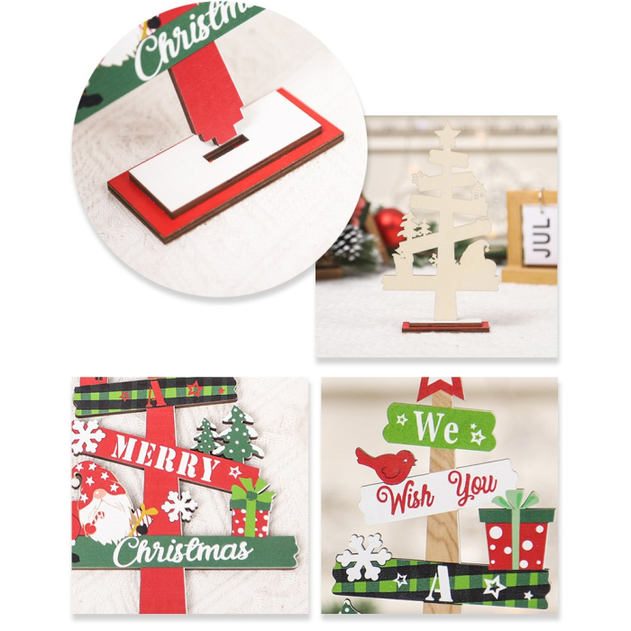 Decoratiune de Craciun din Lemn, Flippy, pentru Masa, Scris We Wish You A Merry Christmas, Model Bradut, 21.5x12.2x4 cm, Multicolor [4]