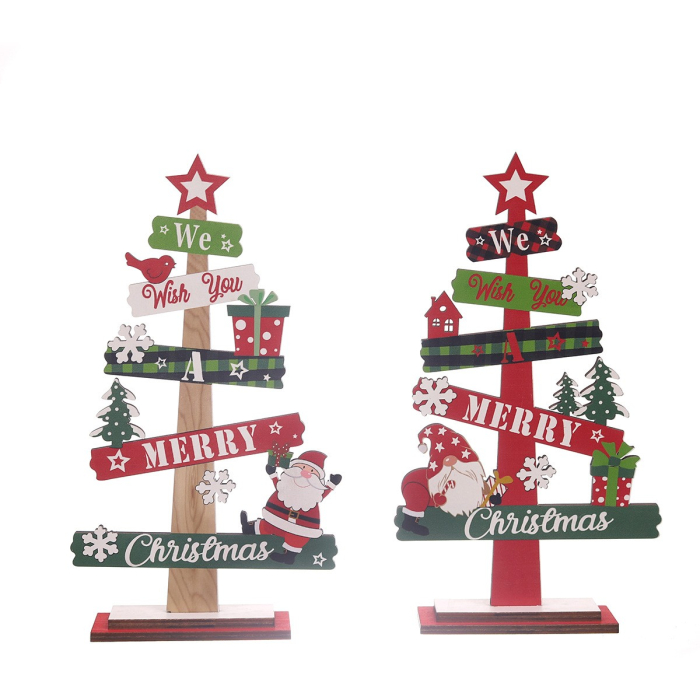 Decoratiune de Craciun din Lemn, Flippy, pentru Masa, Scris We Wish You A Merry Christmas, Model Bradut, 21.5x12.2x4 cm, Multicolor [6]