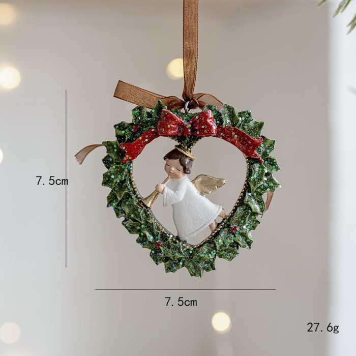 Decoratiune de Craciun, Flippy, pentru Brad, Model Ghirlanda cu Inger, 7.5 x 7.5 cm, din Rasina, Multicolor [2]