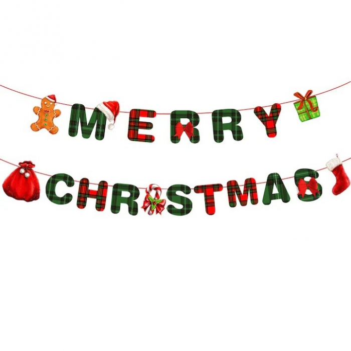 Decoratiune de Craciun, Flippy, Tip Banner, pentru Usa sau Perete, Litere 12 x 13 cm, Multicolor, 18 Piese, Sfoara Inclusa, Merry Christmas [1]