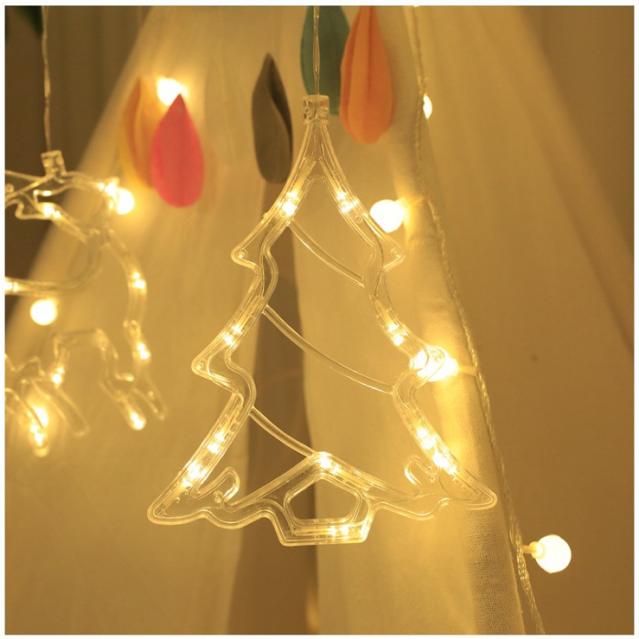 Decoratiune de Craciun Luminoasa in forma de Brad, 21x13 cm, cu Ventuza, Alb Cald, Flippy [4]