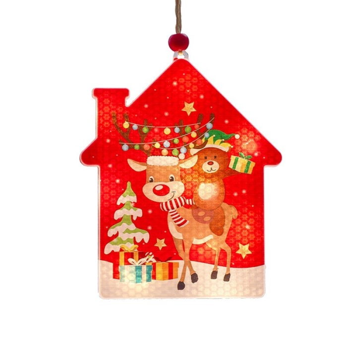 Decoratiune de Craciun Luminoasa in forma de casa, 11.5 x 9.7 cm, cu ren, cu agatatoare, Alb Cald, Flippy [6]
