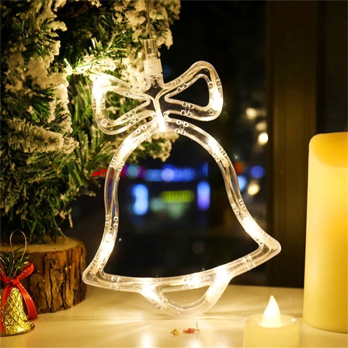Decoratiune de Craciun Luminoasa in forma de Clopotel 15x18 cm, cu Ventuza, Alb Cald, Flippy [6]