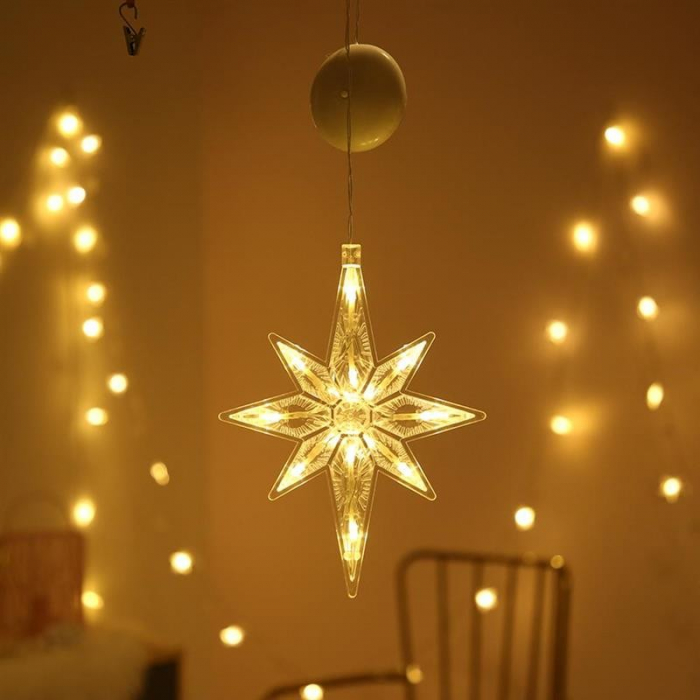 Decoratiune de Craciun Luminoasa in forma de Fulg, cu Ventuza, Alb Cald [7]