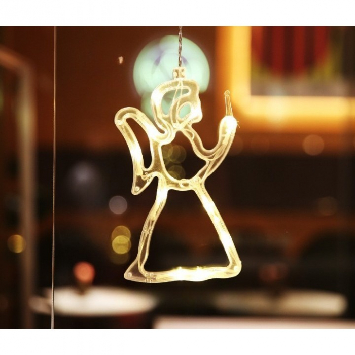 Lichidare Decoratiune de Craciun Luminoasa in forma de Ingeras 21x12 cm, cu Ventuza, Alb Cald, Flippy [3]