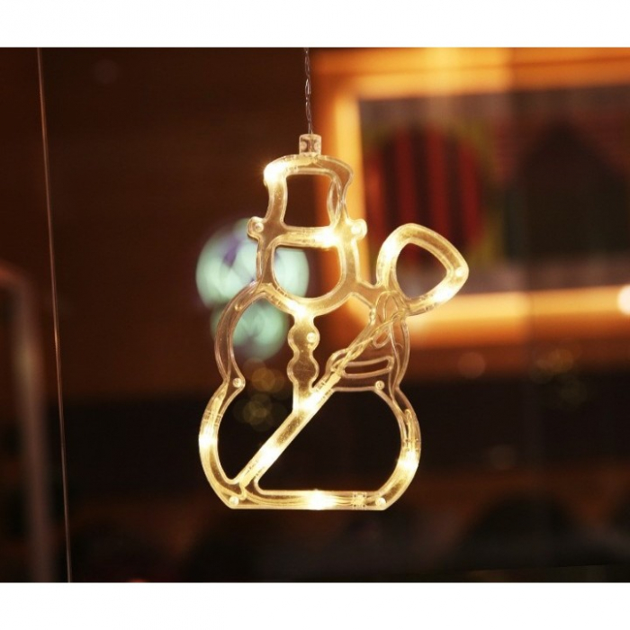 Decoratiune de Craciun Luminoasa in forma de Om de zapada 19x18 cm, cu Ventuza, Alb Cald, Flippy [3]