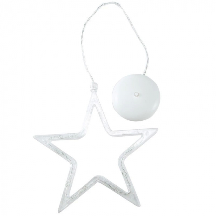 Decoratiune de Craciun Luminoasa in forma de Stea 19x18 cm, cu Ventuza, Alb Cald, Flippy [5]