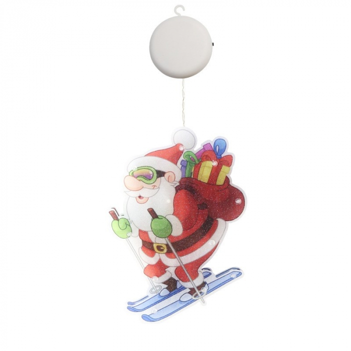 Decoratiune de Craciun pentru fereastra Flippy, Mos Craciun pe schiuri, cu LED-uri, 15 cm, alb cald [3]