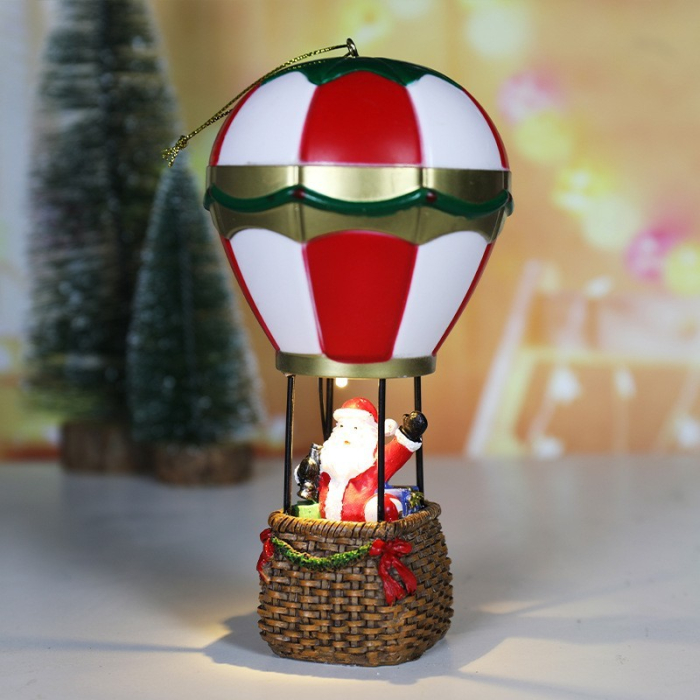 Decoratiune de Craciun tip Balon cu Aer Cald, Flippy, Balon cu Mos Craciun, din Rasina, Model Balon cu Aer Cald si Mos Craciun Iluminare LED, 17 x 5 x 5 cm, Gri Rosu [2]