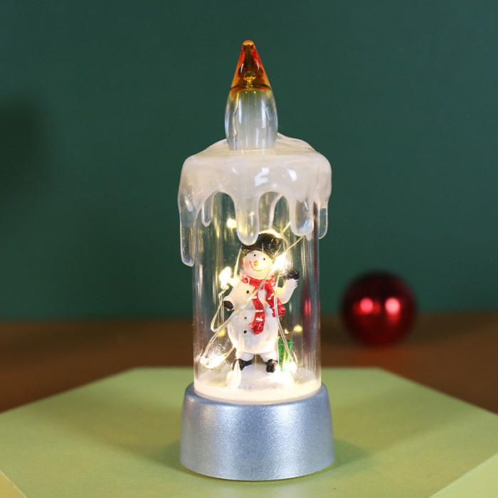 Decoratiune de Craciun tip Lumanare, Flippy, Lumanare de Cristal fara Fulgi de Zapada, Model Om de Zapada, Iluminare LED, 13 x 5 x 5 cm, Baza Gri, Transparent [2]