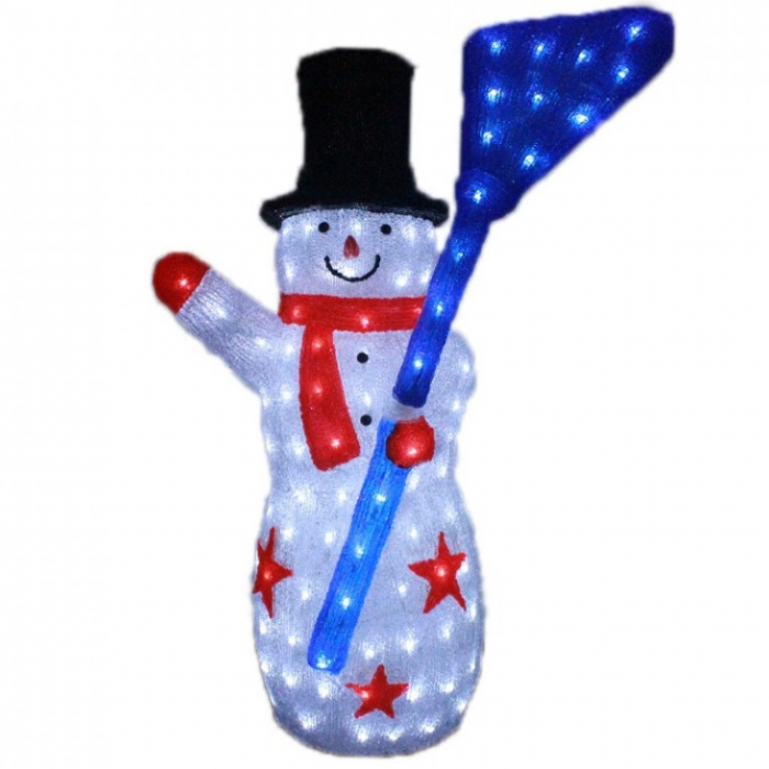 Decoratiune de exterior cu lumini, Om de zapada cu matura din acril, 176 Led-uri, dimensiune produs 100cm, 8 jocuri de lumini, cablu de alimentare 3m, HB-111 [2]