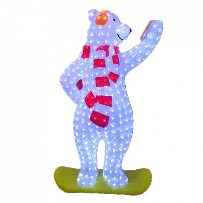 Decoratiune de esterior cu lumini, Urs Polar Selfie din acril, 228 Led-uri, dimensiune produs 120cm, 8 jocuri de lumini, cablu de alimentare 3m, HB-201-RGB [1]