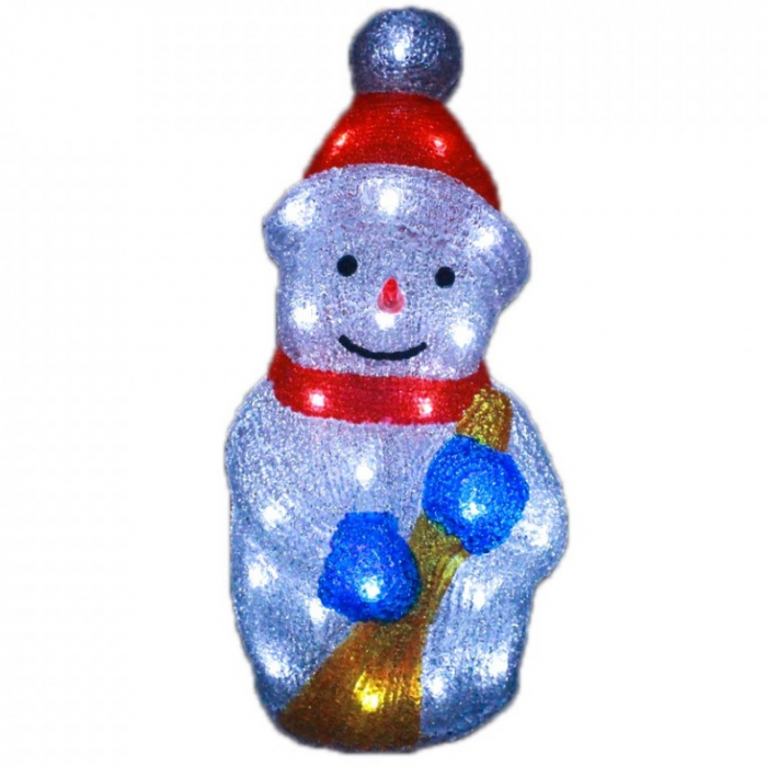 Decoratiune de exterior cu lumini, Om de zapada cu matura din acril, 40 Led-uri, dimensiune produs 45cm, 8 jocuri de lumini, cablu de alimentare 3m, HB-114 [2]