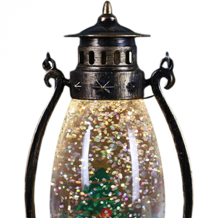 Decoratiune Luminoasa, Flippy, Felinar de Craciun, cu Lumina LED, Ornament Model Lampa cu Ulei Brad de Craciun, cu Maner, 14x7x6 cm, Negru [2]