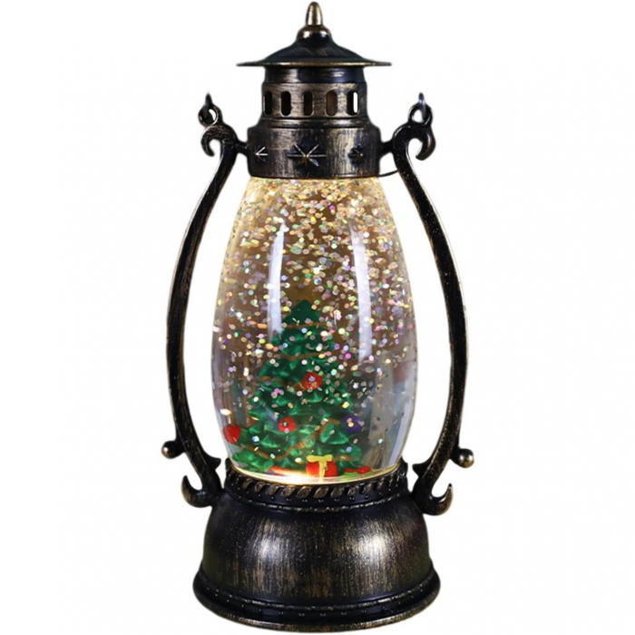 Decoratiune Luminoasa, Flippy, Felinar de Craciun, cu Lumina LED, Ornament Model Lampa cu Ulei Brad de Craciun, cu Maner, 14x7x6 cm, Negru [1]