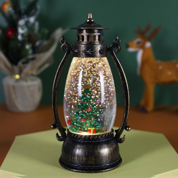 Decoratiune Luminoasa, Flippy, Felinar de Craciun, cu Lumina LED, Ornament Model Lampa cu Ulei Brad de Craciun, cu Maner, 14x7x6 cm, Negru [5]