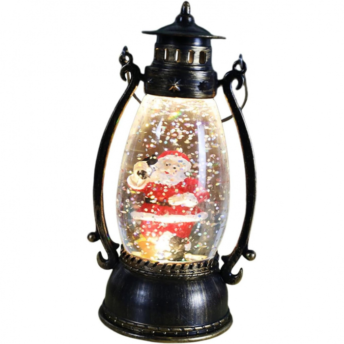 Decoratiune Luminoasa, Flippy, Felinar de Craciun, cu Lumina LED, Ornament Model Lampa cu Ulei Mos Craciun, cu Maner, 14x7x6 cm, Negru [1]