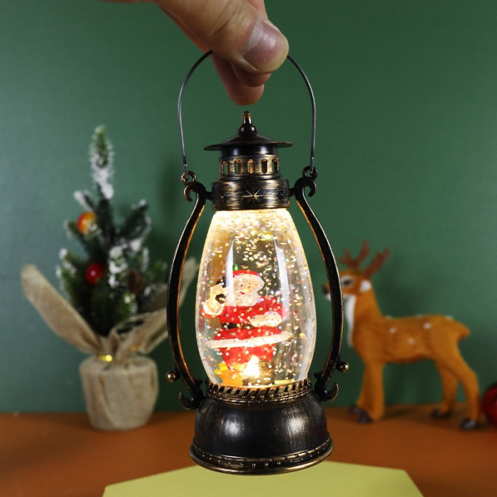 Decoratiune Luminoasa, Flippy, Felinar de Craciun, cu Lumina LED, Ornament Model Lampa cu Ulei Mos Craciun, cu Maner, 14x7x6 cm, Negru [5]