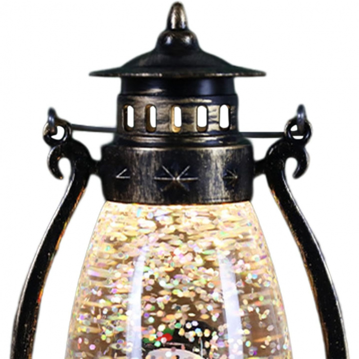 Decoratiune Luminoasa, Flippy, Felinar de Craciun, cu Lumina LED, Ornament Model Lampa cu Ulei Om de Zapada, cu Maner, 14x7x6 cm, Negru [2]