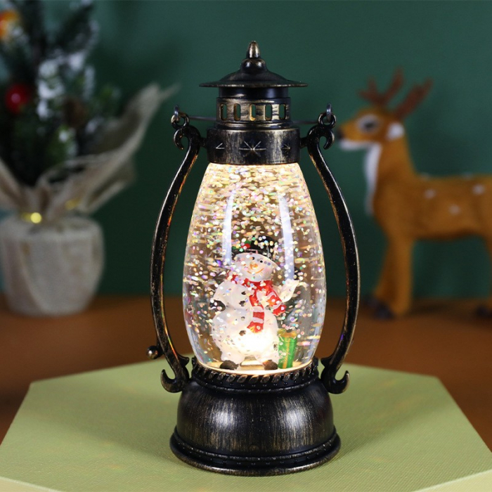 Decoratiune Luminoasa, Flippy, Felinar de Craciun, cu Lumina LED, Ornament Model Lampa cu Ulei Om de Zapada, cu Maner, 14x7x6 cm, Negru [5]