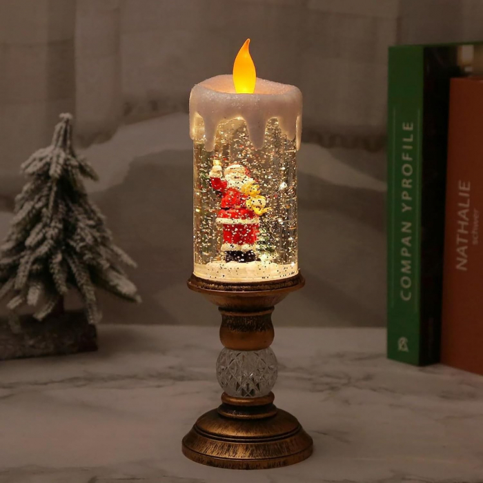 Decoratiune Luminoasa, Flippy, Lampa de Craciun, cu Lumina LED, Ornament Model Sfesnic cu Lumanare, Mos Craciun, 26x8.5x8.5 cm, Auriu [4]
