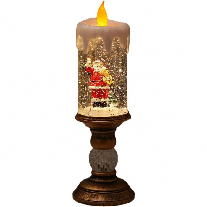 Decoratiune Luminoasa, Flippy, Lampa de Craciun, cu Lumina LED, Ornament Model Sfesnic cu Lumanare, Mos Craciun, 26x8.5x8.5 cm, Auriu [1]