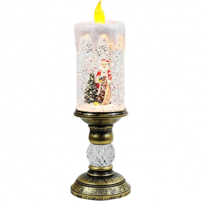 Decoratiune Luminoasa, Flippy, Lampa de Craciun, cu Lumina LED, Ornament Model Sfesnic cu Lumanare Mos Craciun si Bradul, 26x8.5x8.5 cm, Auriu [1]